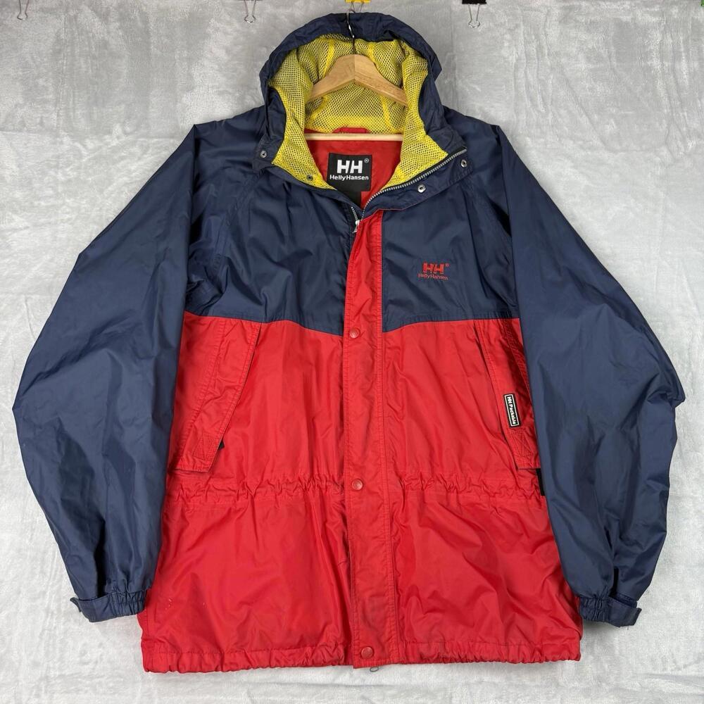 Vintage Helly Hansen Packable Rain Jacket Hooded Colorblock Size L Windbreaker